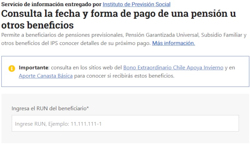 Consulta con tu RUT tu fecha de pago. Créditos: Chile Atiende.