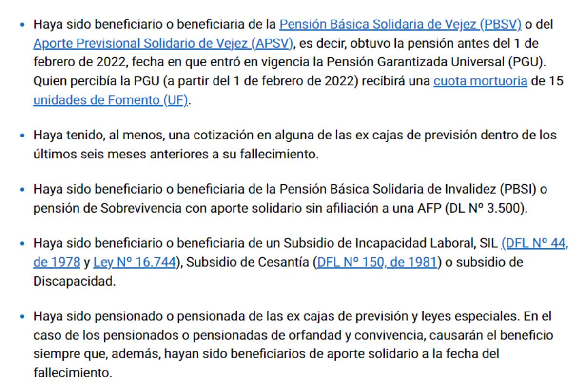 El o la fallecida tiene que cumplir una de estas condiciones.