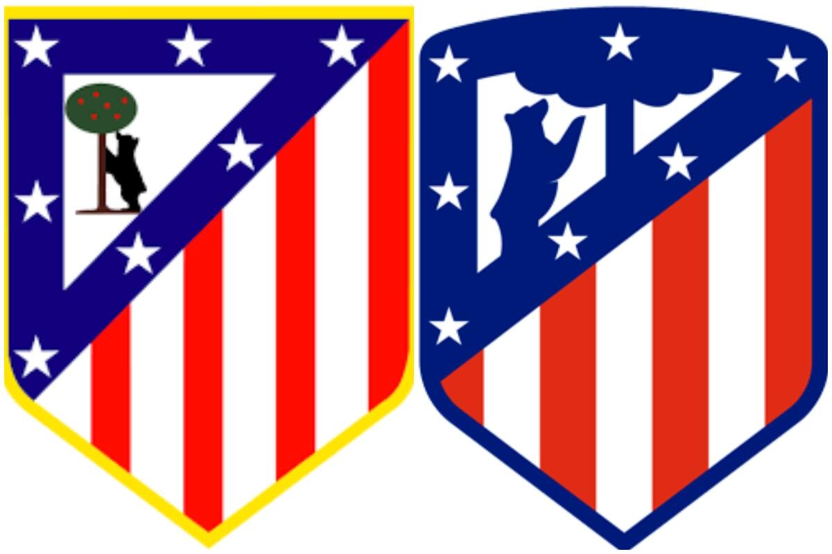A la izquierda, el antiguo escudo que volverá a usar el Atlético de Madrid. A la derecha, el actual que pasará a la historia.