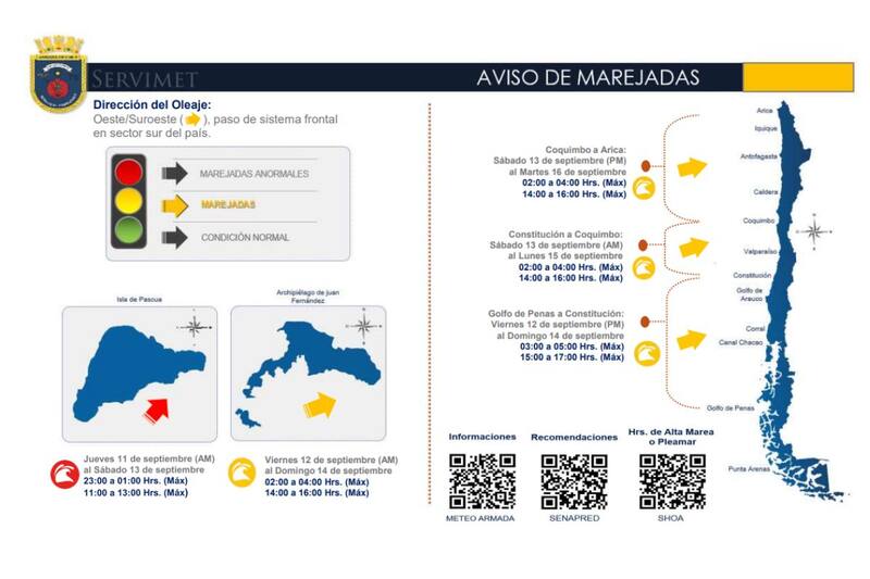 Autoridades marítimas aseguran que el evento se puede registrar entre el 12 y el 16 de septiembre. 
Créditos: Servimet.