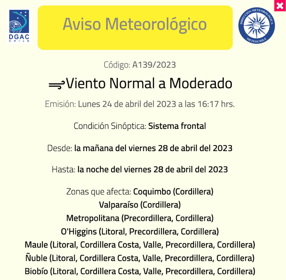 El viento llegará con fuerza durante este viernes a 7 regiones del país.