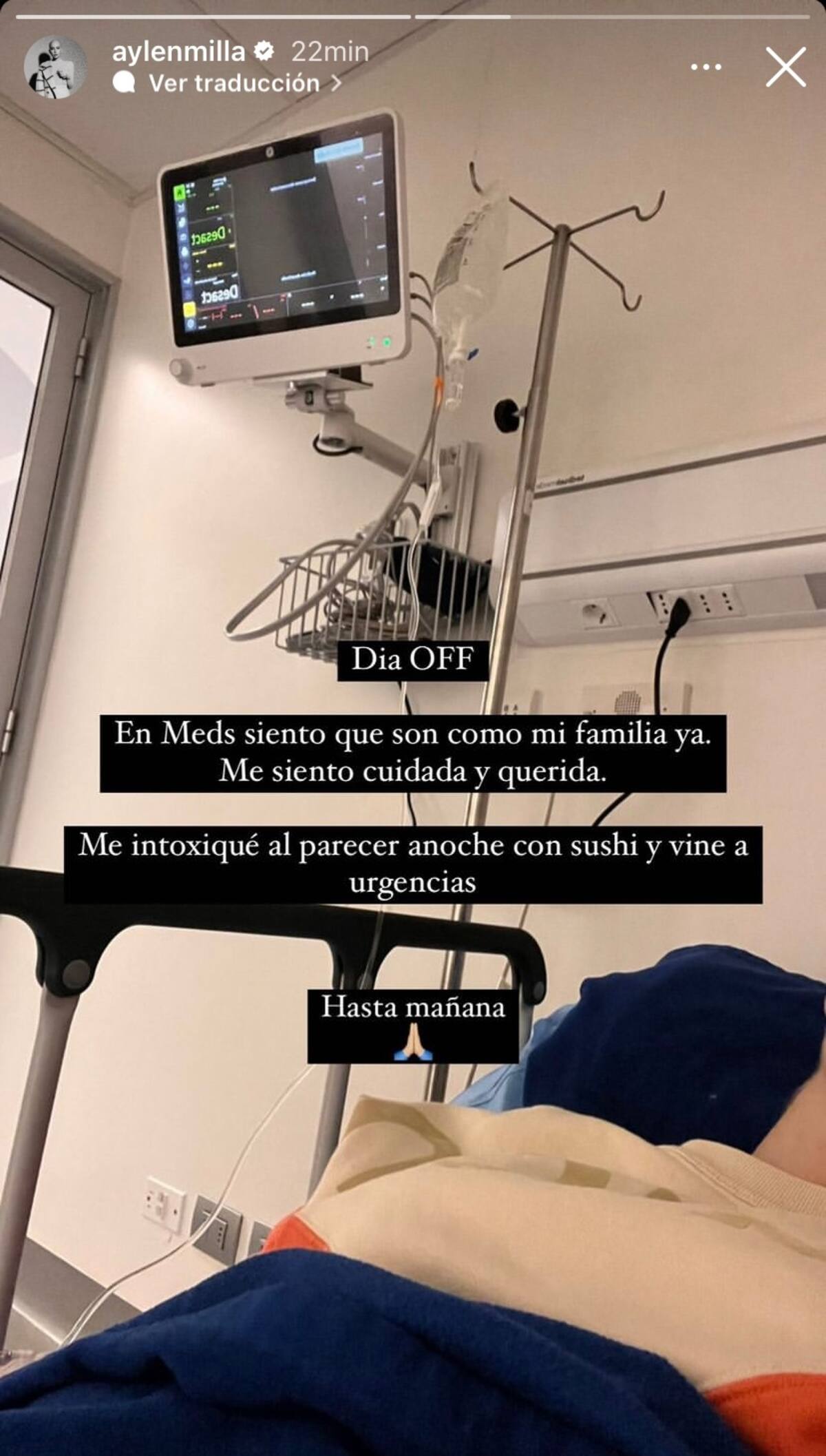 Aylén Milla comparte registro desde urgencias por problema de salud. Foto: Instagram..