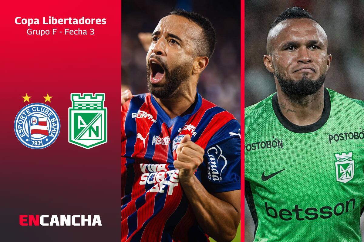 por la fecha 3 del grupo F de Copa Libertadores. Foto: Redes sociales de Bahía y Atlético Nacional.