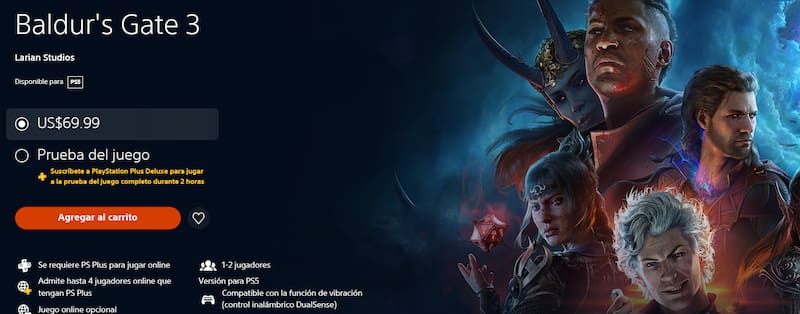 "Baldur's Gate 3" cuesta, en promedio, 70 dólares en su formato físico.