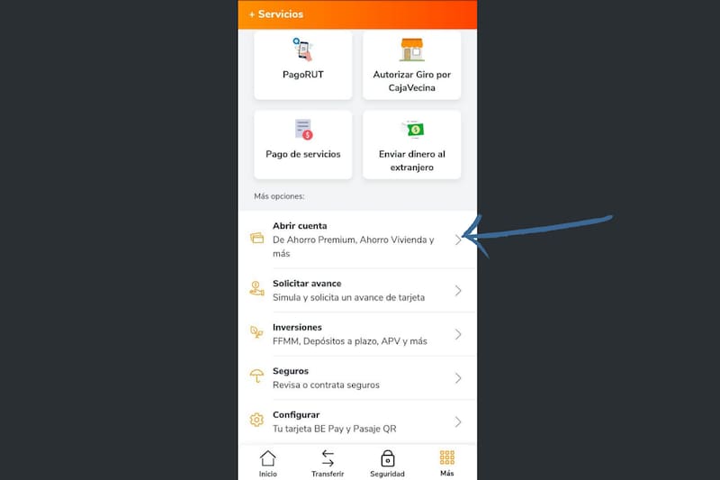 Deberás seleccionar en "Abrir cuenta" en la app de Banco Estado.