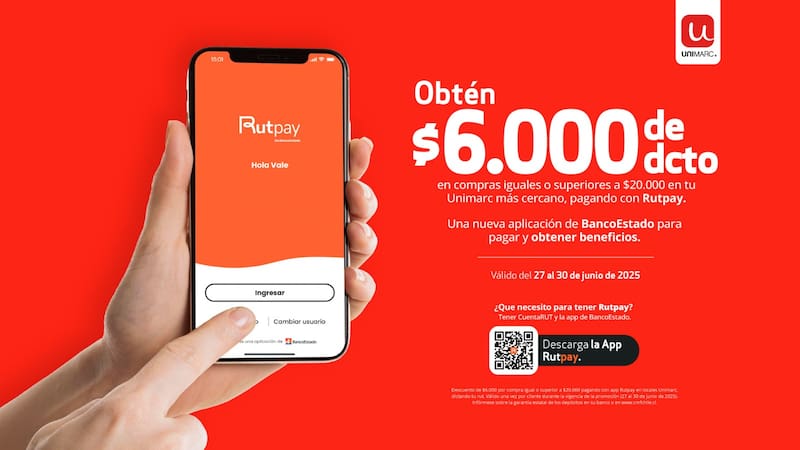 Pagando con Rutpay los clientes podrán obtener $6.000 de descuento en Unimarc.