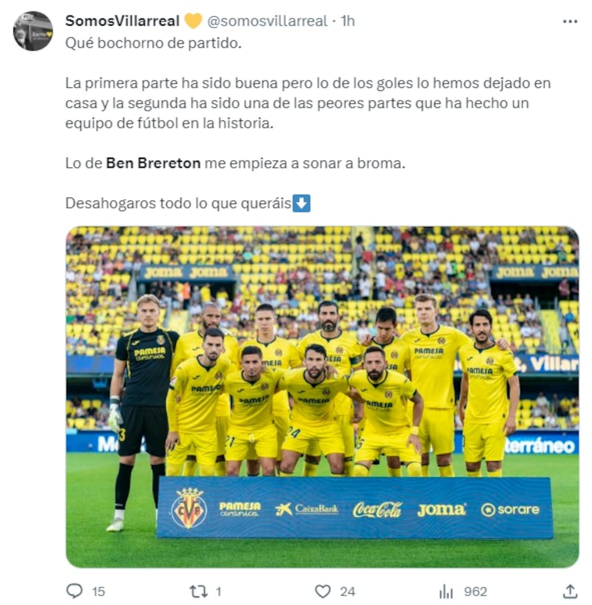 Hinchas de Villarreal pierden la paciencia con Ben Brereton.