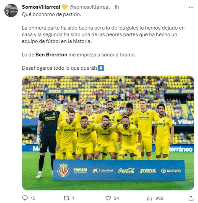 Hinchas de Villarreal pierden la paciencia con Ben Brereton.
