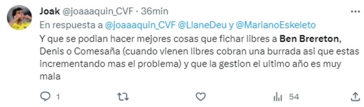 Hinchas de Villarreal pierden la paciencia con Ben Brereton.