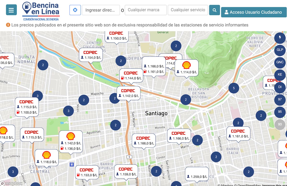 Es recomendable visitar diariamente el sitio web donde se puede cotizar el precio de los combustibles por región y comuna. Foto: bencinaenlinea.cl