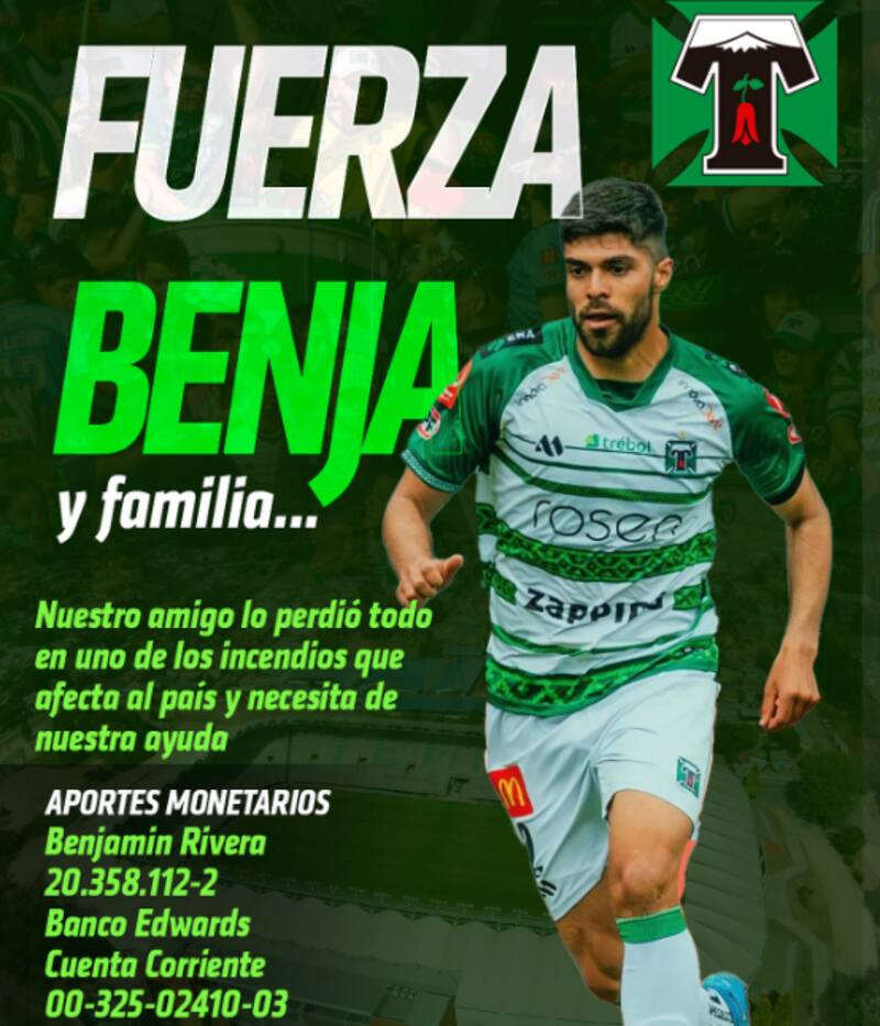La publicación de Deportes Temuco para ir en ayuda de Benjamín Rivera.