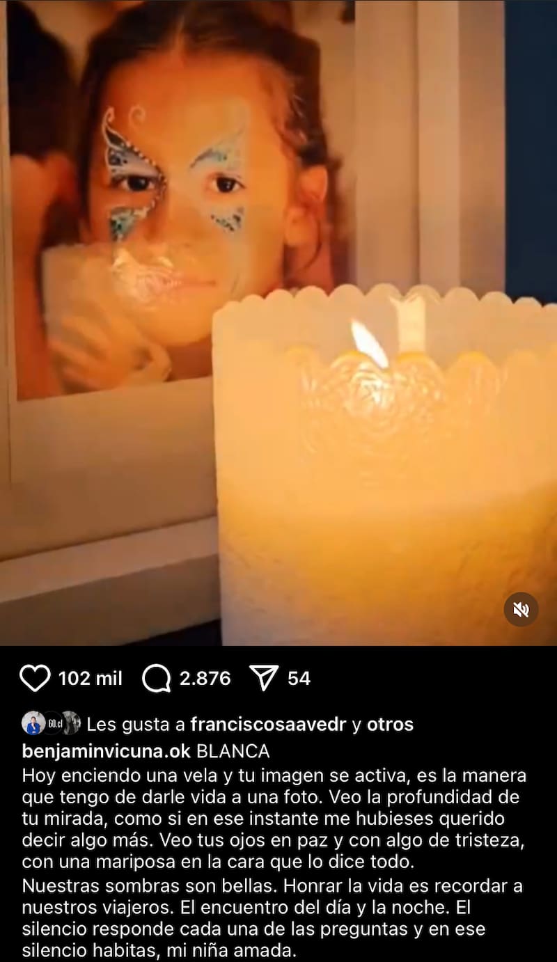 Benjamín Vicuña recordó a su hija Blanca a 12 años de su muerte.