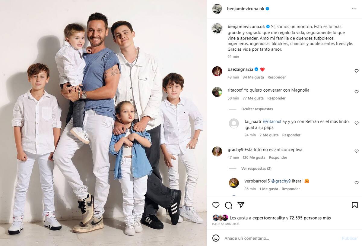 Durante la tarde del 14 de agosto, Benjamín Vicuña subió una tierna postal con todos sus sucesores y ocasionó una ola de cariño.