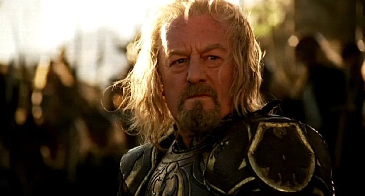 Bernard Hill como Théoden, Rey de Rohan, en la saga de "El Señor de los Anillos"