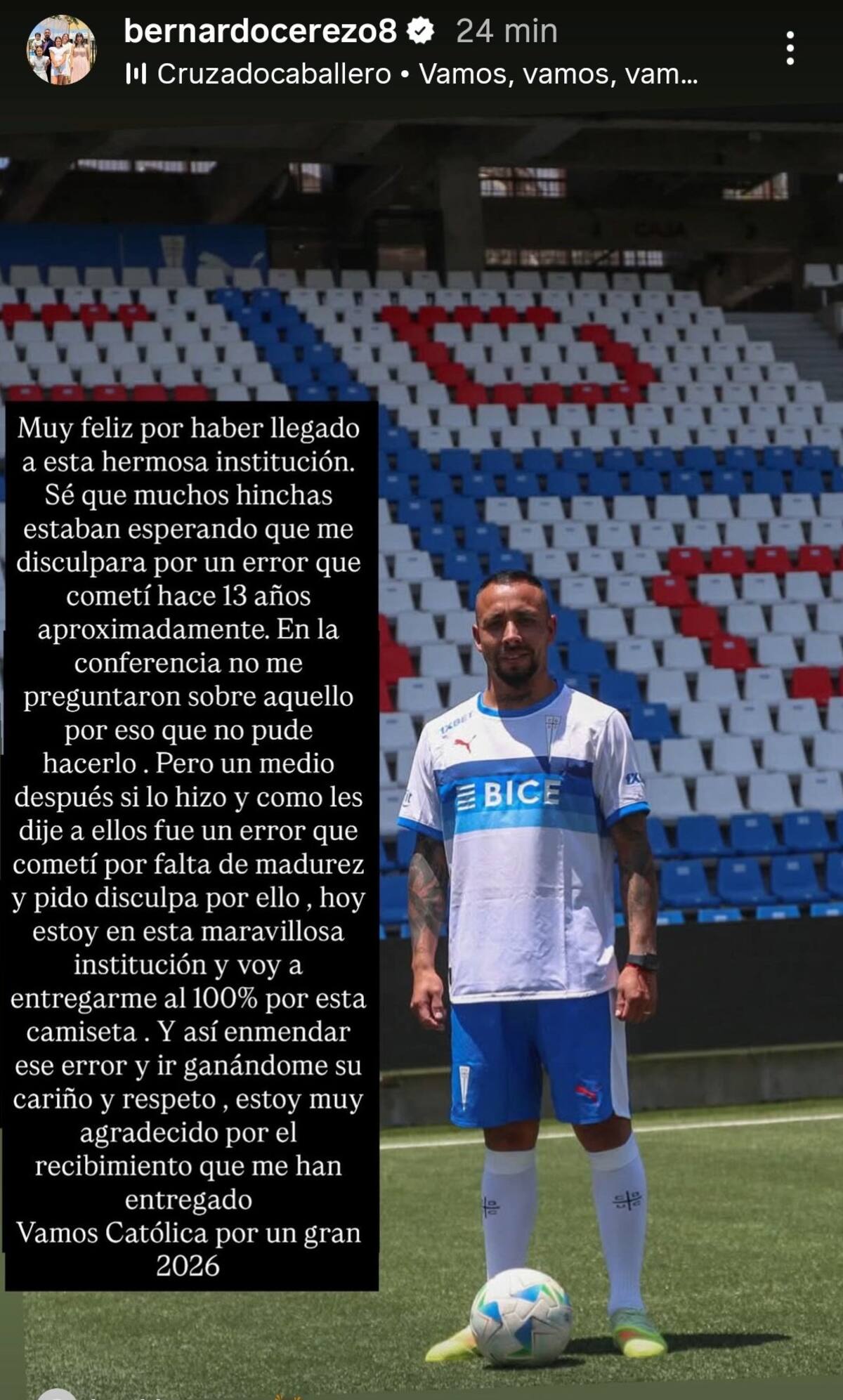 El defensa pidió disculpas por sus dichos en contra de la UC