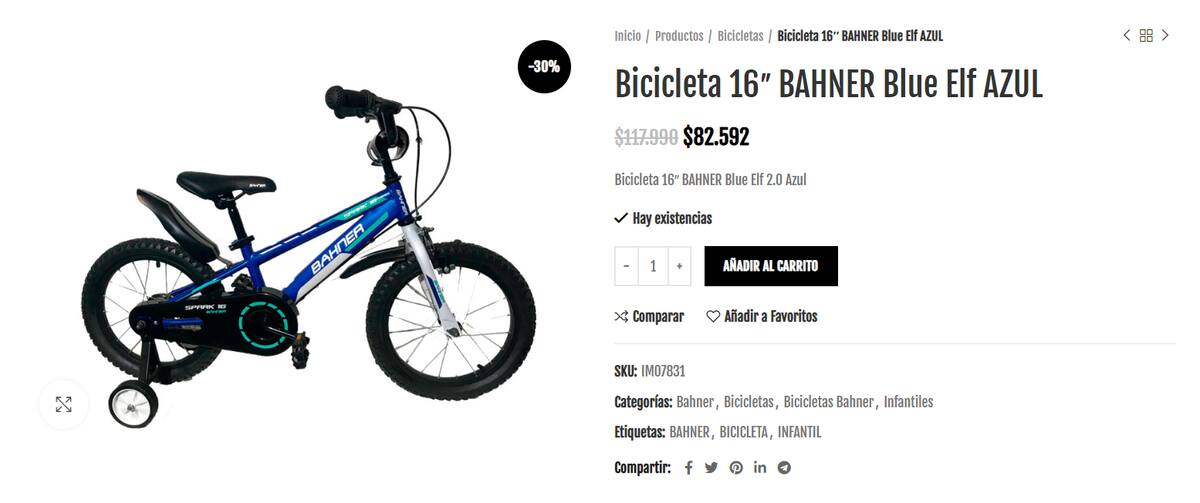 Bicicleta BAHNER Blue Elf AZUL en el Outlet de la Bicicleta - Aro 16