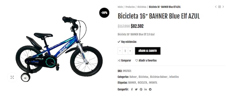 Bicicleta BAHNER Blue Elf AZUL en el Outlet de la Bicicleta - Aro 16