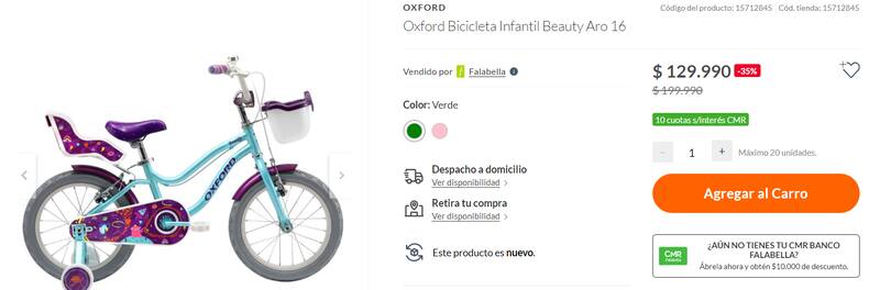 Bicicleta para niños y niñas de Falabella - Aro 16