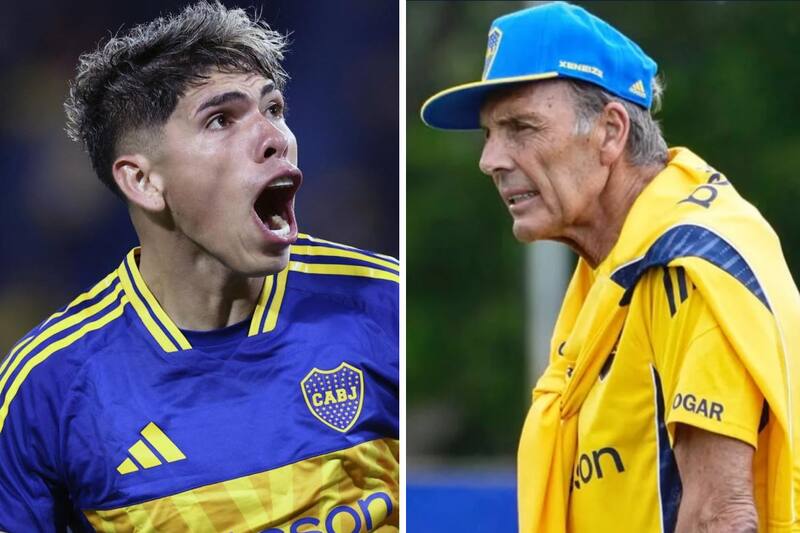 . Carlos Palacios y el DT, Miguel Ángel Russo.