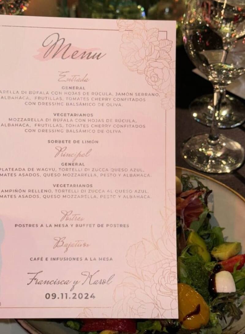 Este fue el menú en la boda de Karol y Francisca. Créditos: Instagram