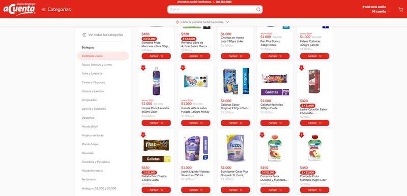 Estos son algunos de los productos que están a $1.000. Créditos: Captura de pantalla aCuenta.