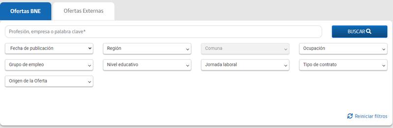 Así el luce el buscador de empleo. Créditos: BNE.