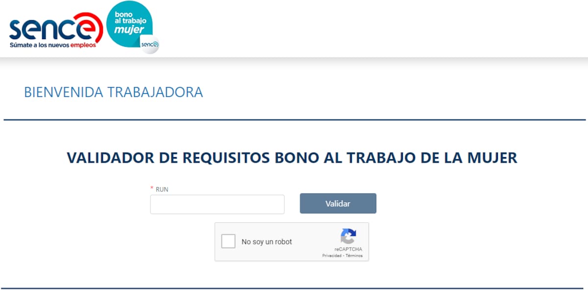 Validador de requisitos. Créditos: Sence.
