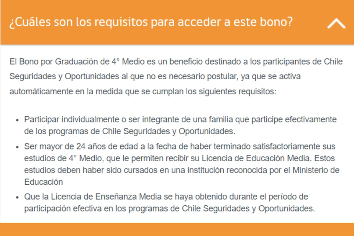 Requisitos para recibir el Bono Cuarto Medio.