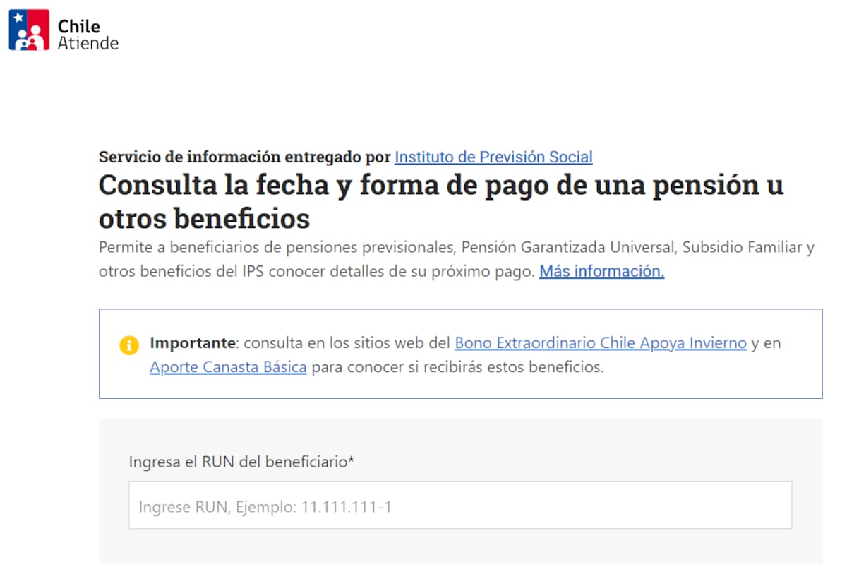 Solo con tu RUT podrás saber si tienes pendiente una pensión u otros beneficios. Créditos: Chile Atiende