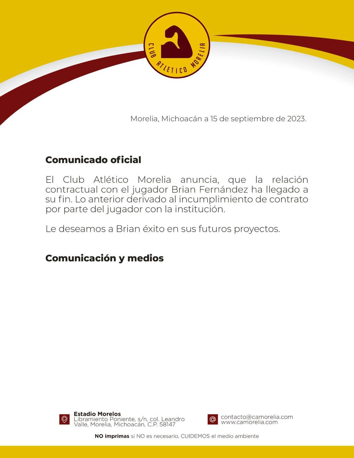 El comunicado de Morelia
