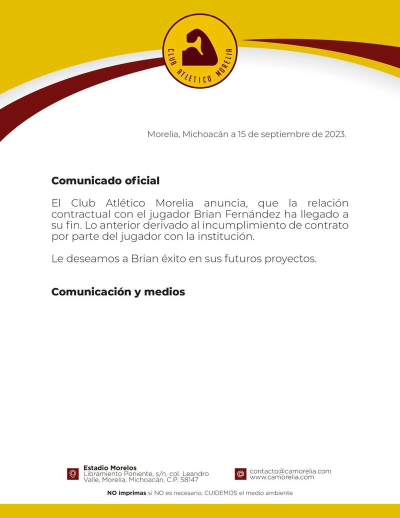 El comunicado de Morelia
