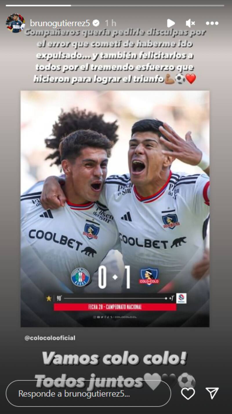 Bruno Gutiérrez pidió disculpas en sus redes sociales tras la expulsión ante Audax Italiano.