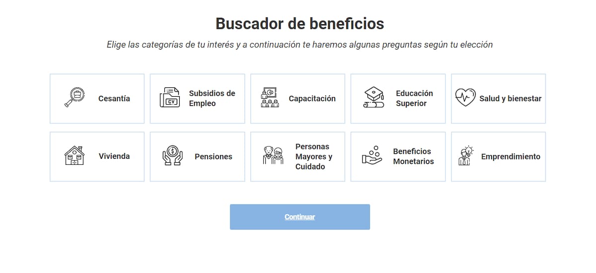 Estas son las categorías que puedes seleccionar.