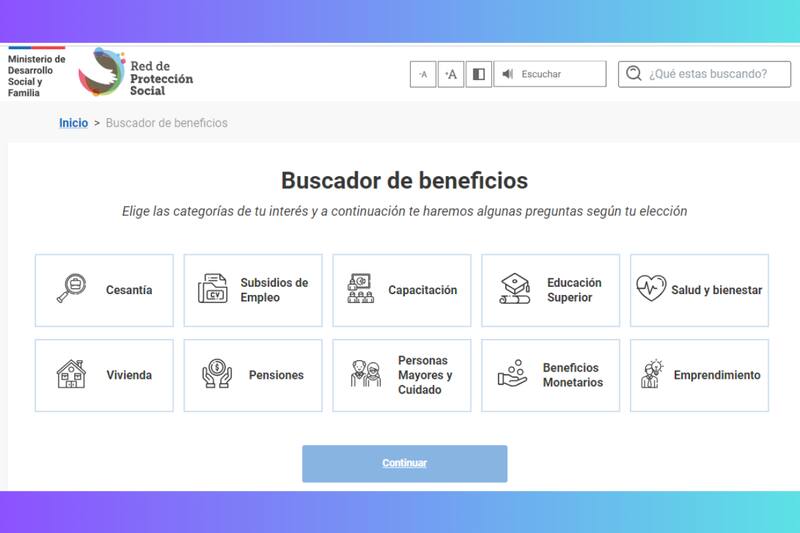 Estas son las categorías por las que puedes consultar en el Buscador de Beneficios.