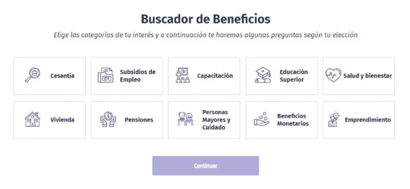 Así se ve el buscador de beneficios. Foto: Red de Protección Social.
