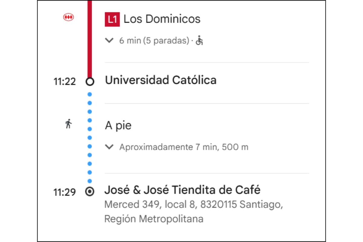 Esta es la mejor ruta para llegar hasta este lugar en el centro de Santiago.
Créditos: Google Maps.