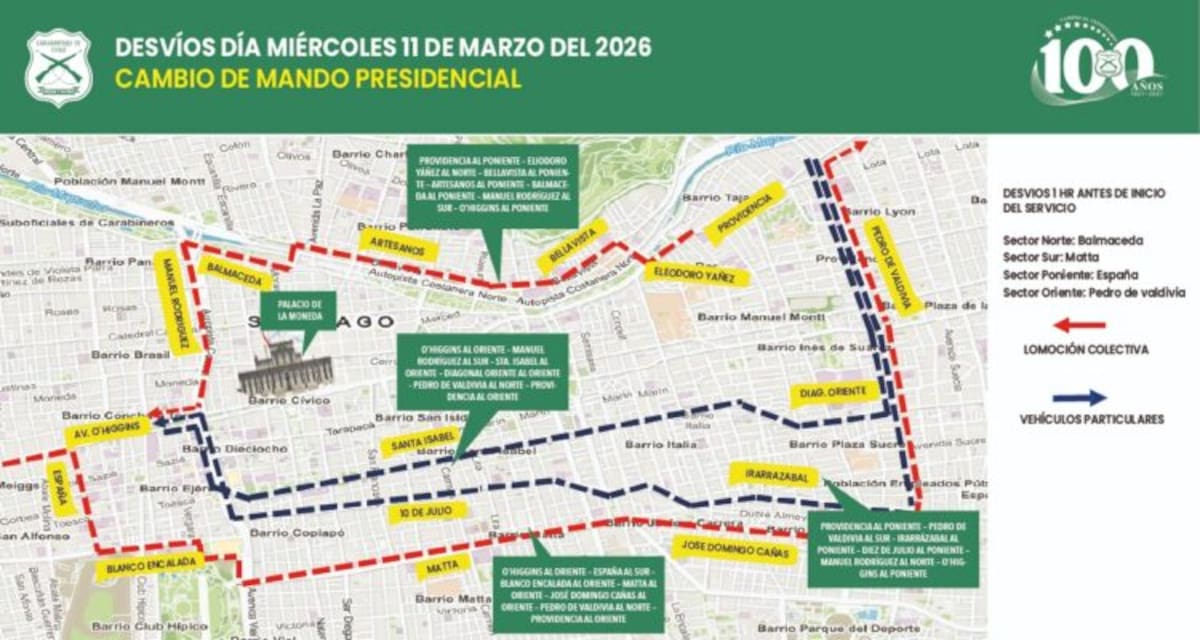 Estos serán los cortes y desvíos de tránsito para el miércoles 11 de marzo. Foto: Carabineros de Chile.
