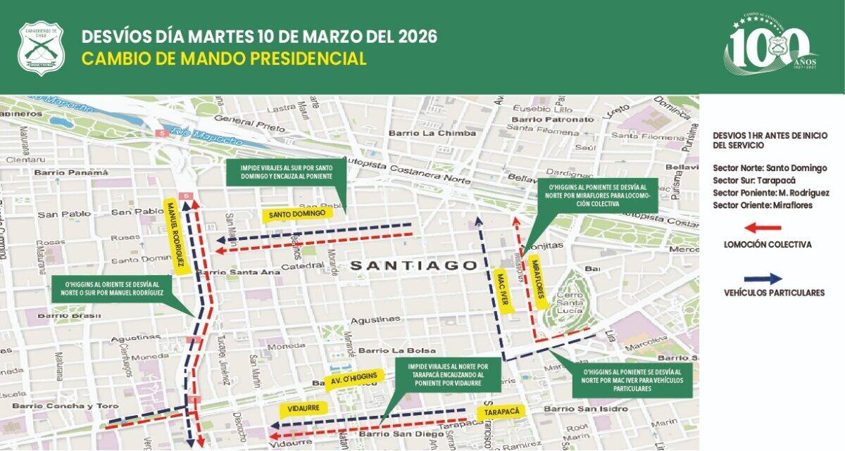 Estos serán los cortes y desvíos de tránsito para el martes 10 de marzo. Foto: Carabineros de Chile.