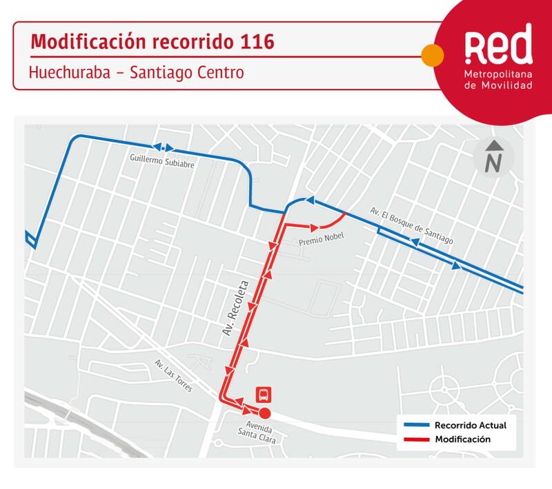 El servicio 116 modificará su trazado hacia Santiago, pero también lo hará al retornar a Huechuraba. Foto: DTPM.