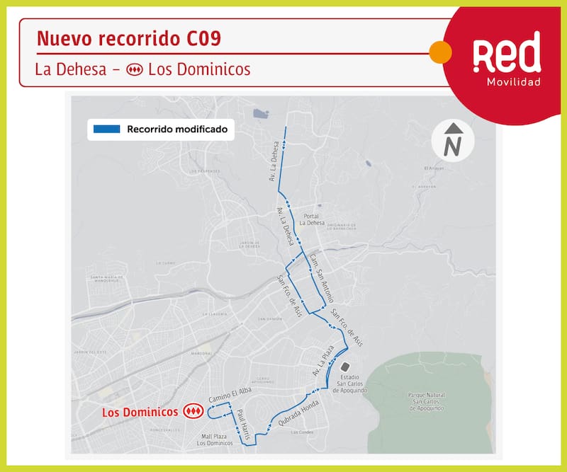 Nuevo trazado servicio C09. Créditos: DTPM.