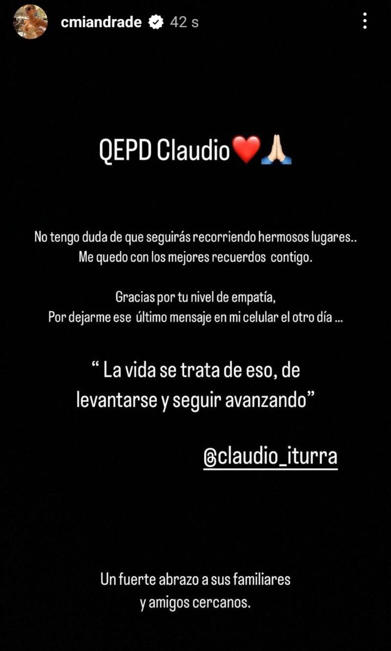 Camila Andrade despidió a Claudio Iturra. Créditos: Instagram