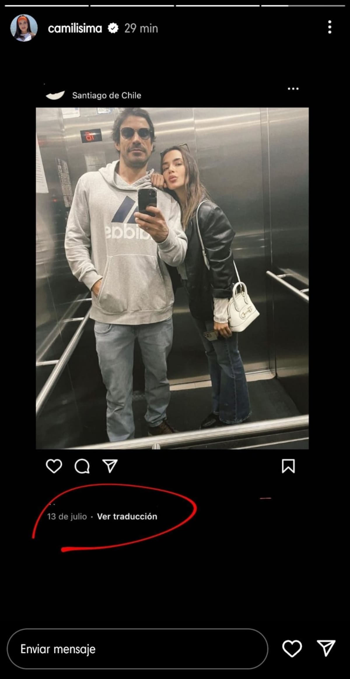 Camila Campos, Camilísima, en sus historias de Instagram.