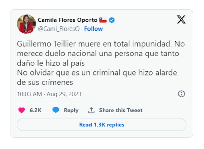 La parlamentaria se refirió al hecho a través de redes sociales.