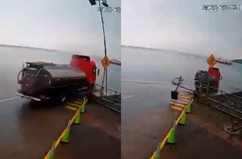 VIDEO | Camión cayó al mar en el sur: conductor fue rescatado por teniente de Carabineros