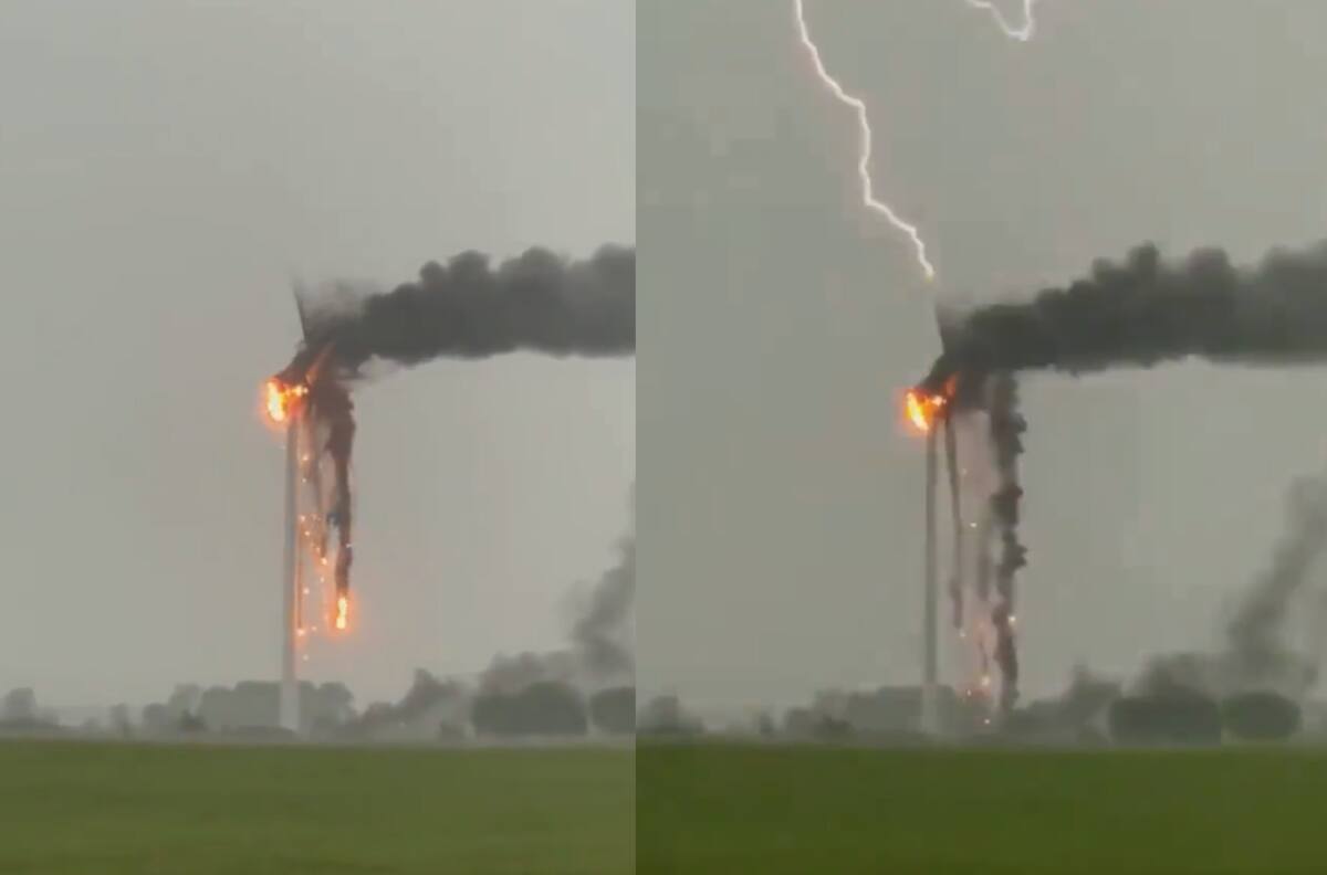VIDEO | Impactante: Turbina de viento es impactada por un rayo en Canadá