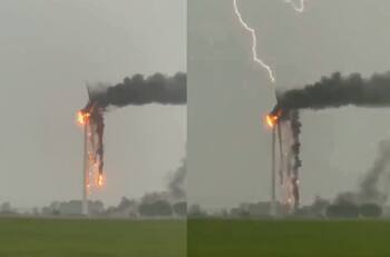 VIDEO | Impactante: Turbina de viento es impactada por un rayo en Canadá