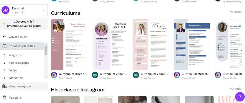 Plantillas para CV en Canva.