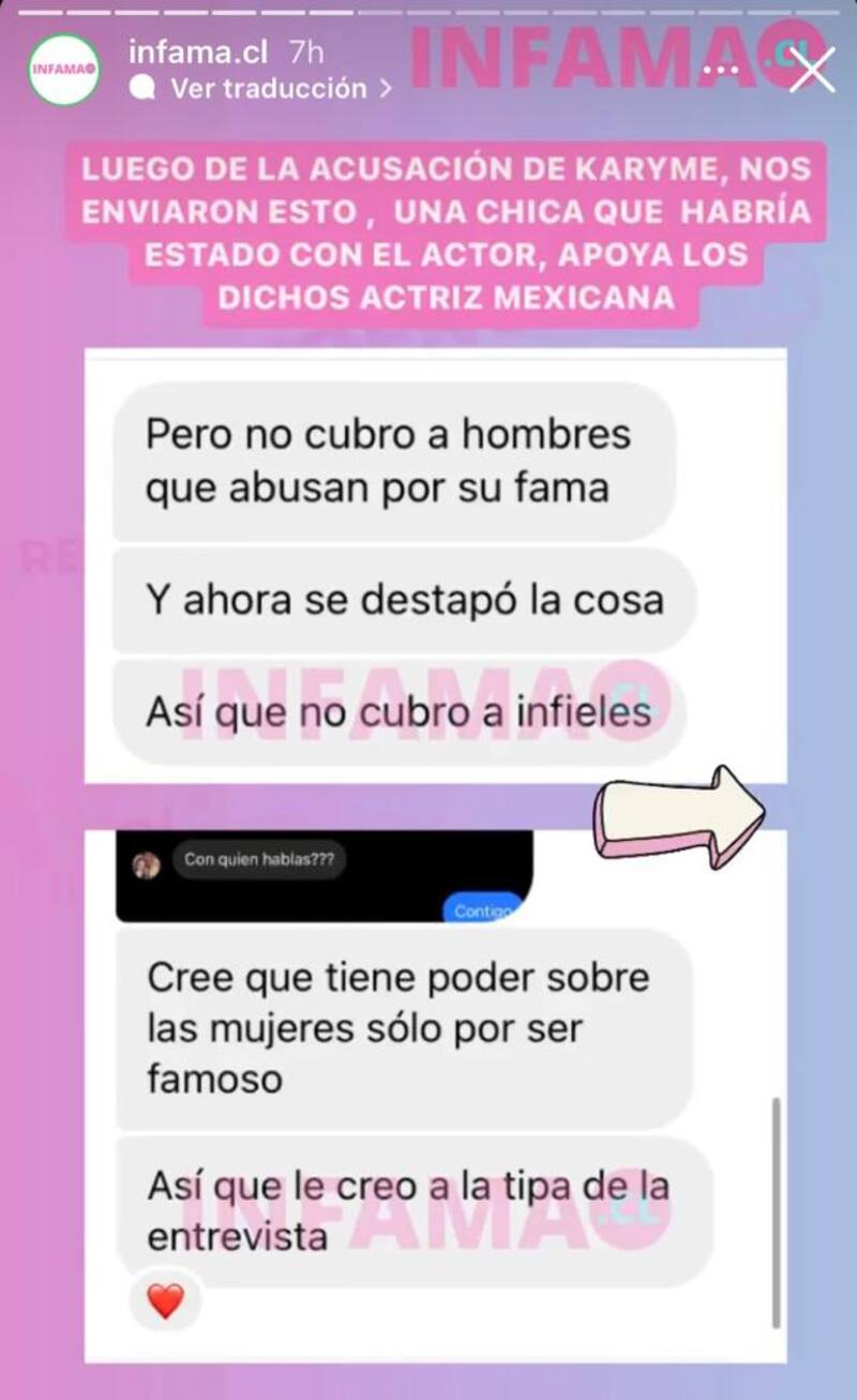 Captura de pantalla conversación de Cristián de la Fuente con misteriosa mujer / Créditos: Infama Instagram
