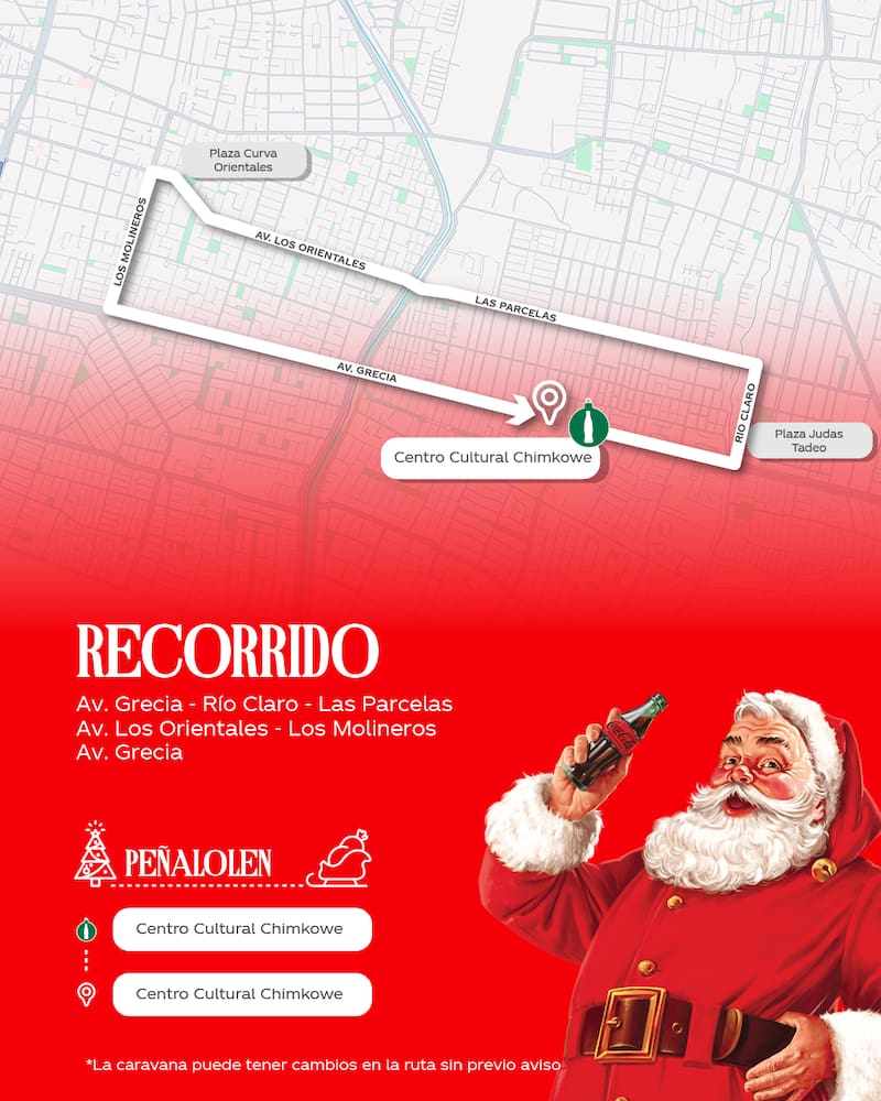 Por estas calles de Peñalolén pasará el evento navideño. Foto: Coca Cola Chile.
