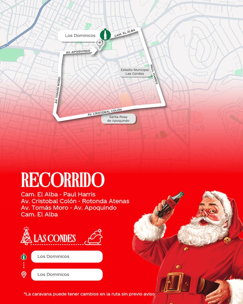 El recorrido por Las Condes iniciará a las 20:00 horas del 7 de diciembre.